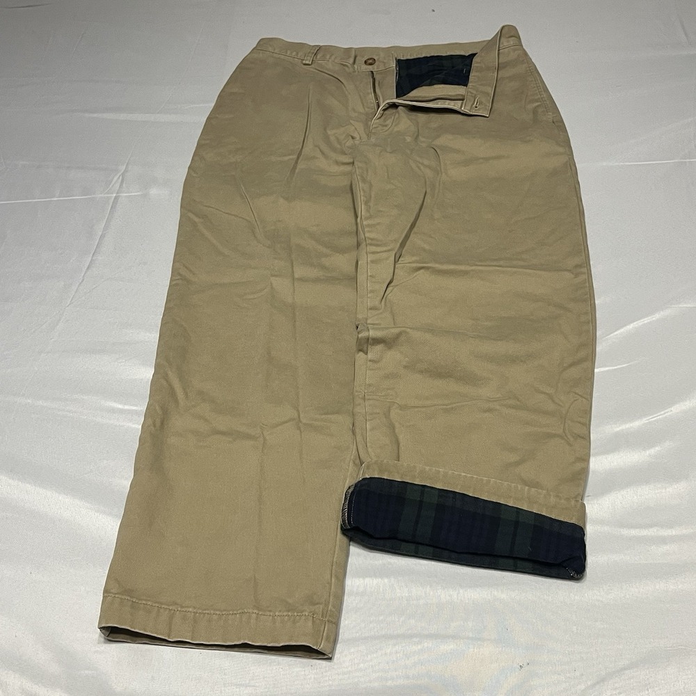 Vintage LL Bean Flannel Lined Chinos Mens Fits 32x28 Khaki Beige Natural Fit